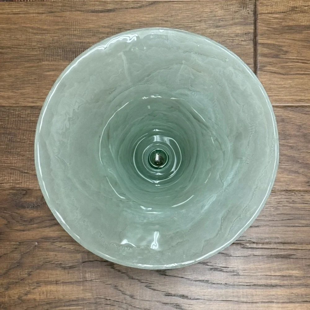 Vintage~Hand Blown~Studio Art Glass Vase~Horn Shaped~Translucent~ Green~G2WC**